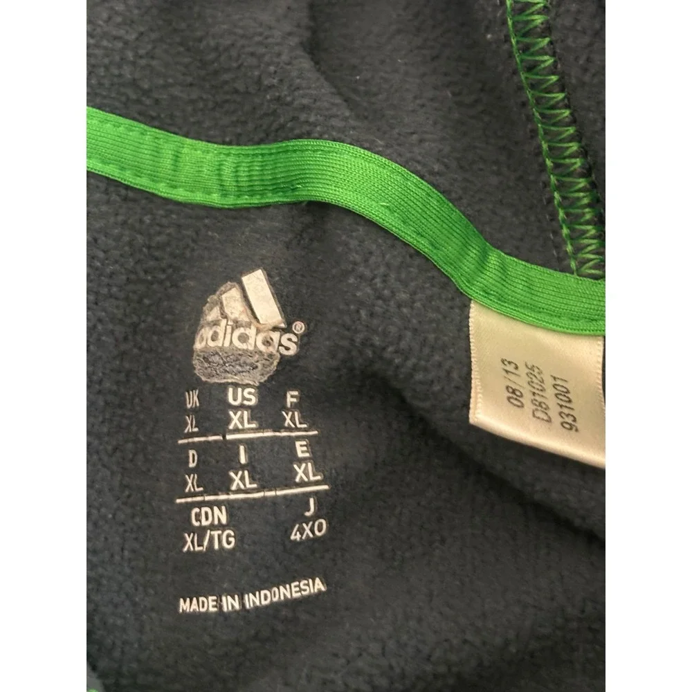 Adidas Hoodie 3-Stripe Fleece Pullover Gray Neon Green Mens XL